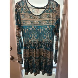 Boho Lingual Women's Dress Size Medium Blue Floral